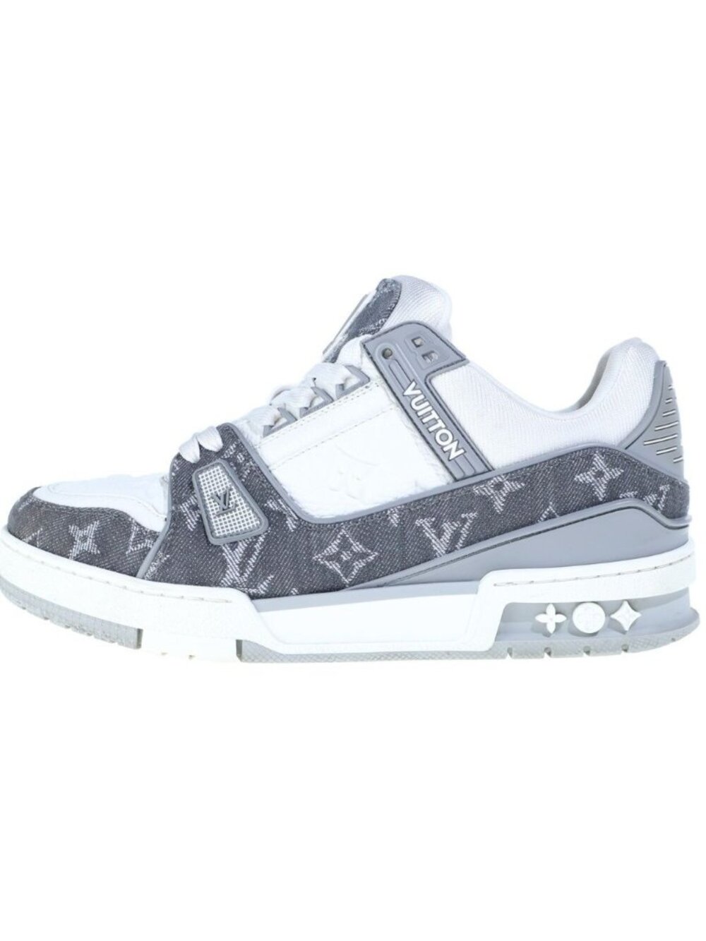 Louis Vuitton LV Trainer Monogram Denim Leather Sneakers White Gray